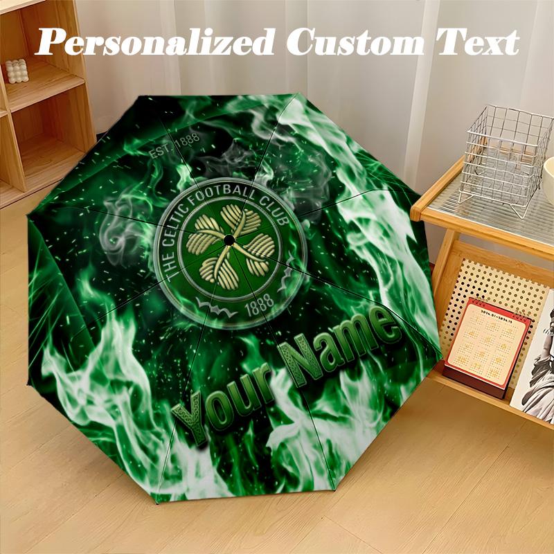 8 Rib Auto Folding Umbrella Celtic FC Print Custom Name Text Portable Rain Gear