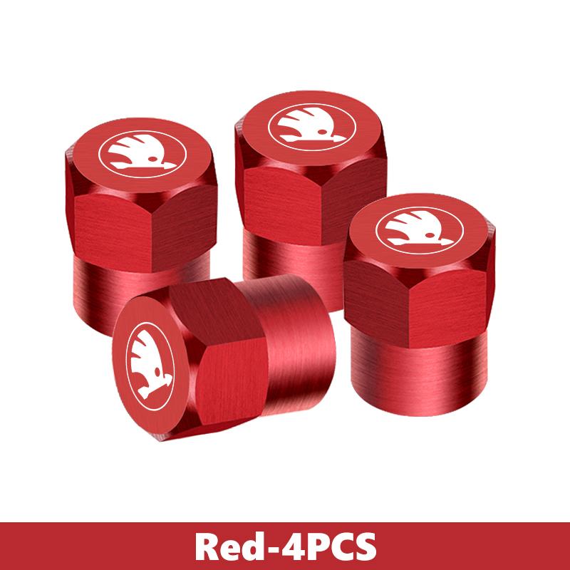 CFP5 For Skoda 4Pcs 3D Metal Tire Valve Caps Car Tyre Air Stems Cover Kamiq MK3 Roomster Rapid Kodiaq Karoq Fabia Enyaq