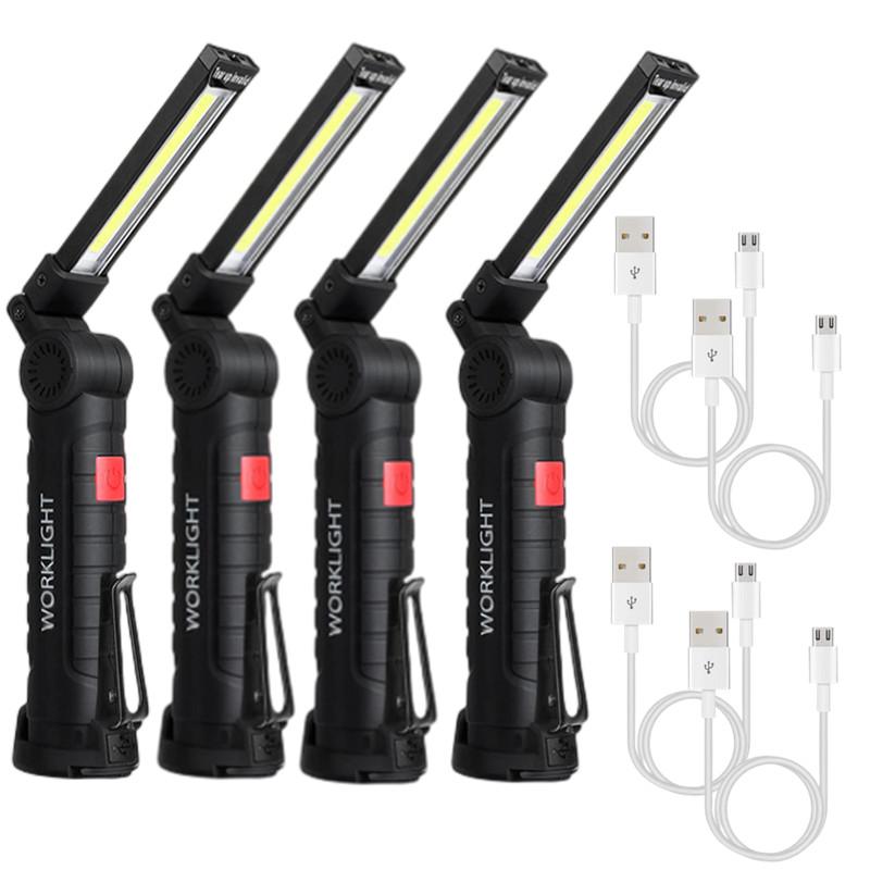 New Portable COB LED Flashlight USB Rechargeable Work Light Magnetic Lanterna Hanging Lamp with Built-in Battery Camping Torch