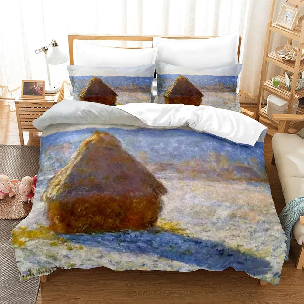 Olieverf Dekbedovertrek Set King Queen Bedrukt Dekbedovertrek met Beroemde Schilderijen van Monet en Van Gogh Polyester Dekbedovertrek EU Single 135x200cm