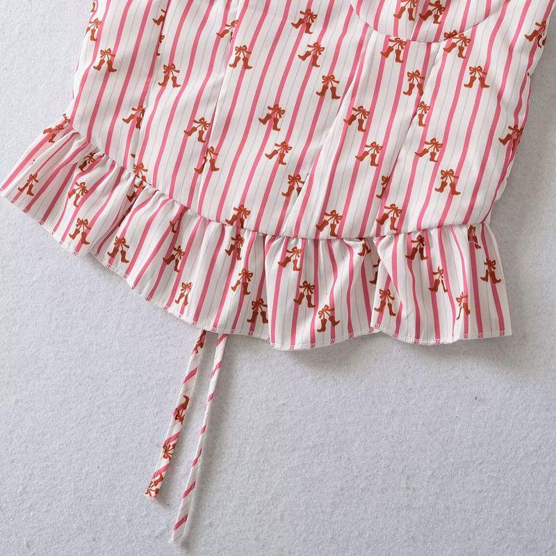 Kaslead New Arrival Women's Clothing Fashion Style Stylish Simple and Versatile Stripes Print Shoelace Vest Tops