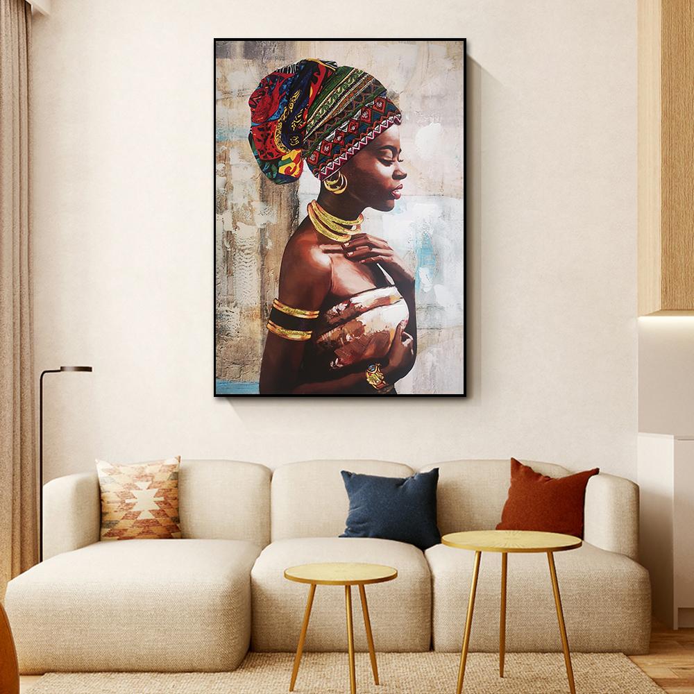 African Black Woman Print Oil Painting On Canvas Abstract Figure Posters Wall Art Pictures for Living Room Home Decor No Frame