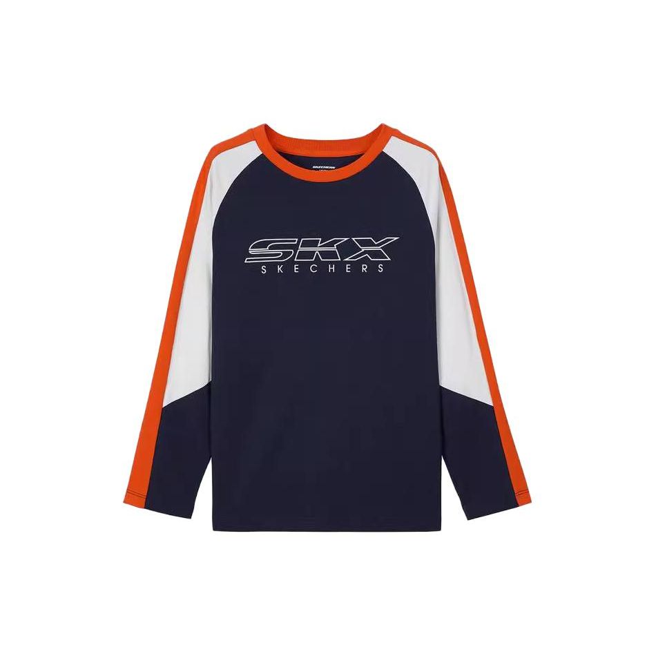 Skechers Letter Splicing Round Neck Pullover Sweatshirt Kids tops Black L321B078-002Z XXL