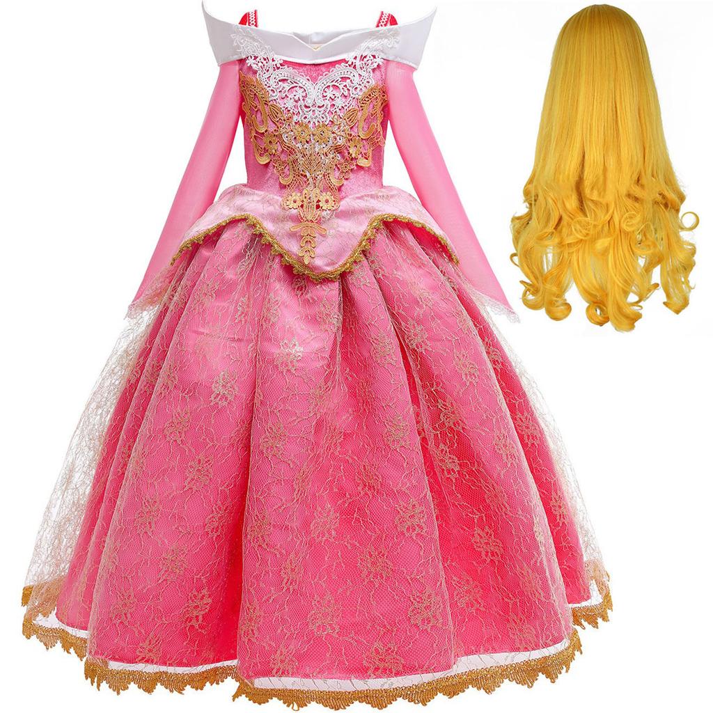 Dornröschen Aurora Prinzessinnenkleid Mädchen Cosplay Schulterfrei Kinder Geschenke Schickes Party Mädchen Baby Feines Spitzenkleid Set