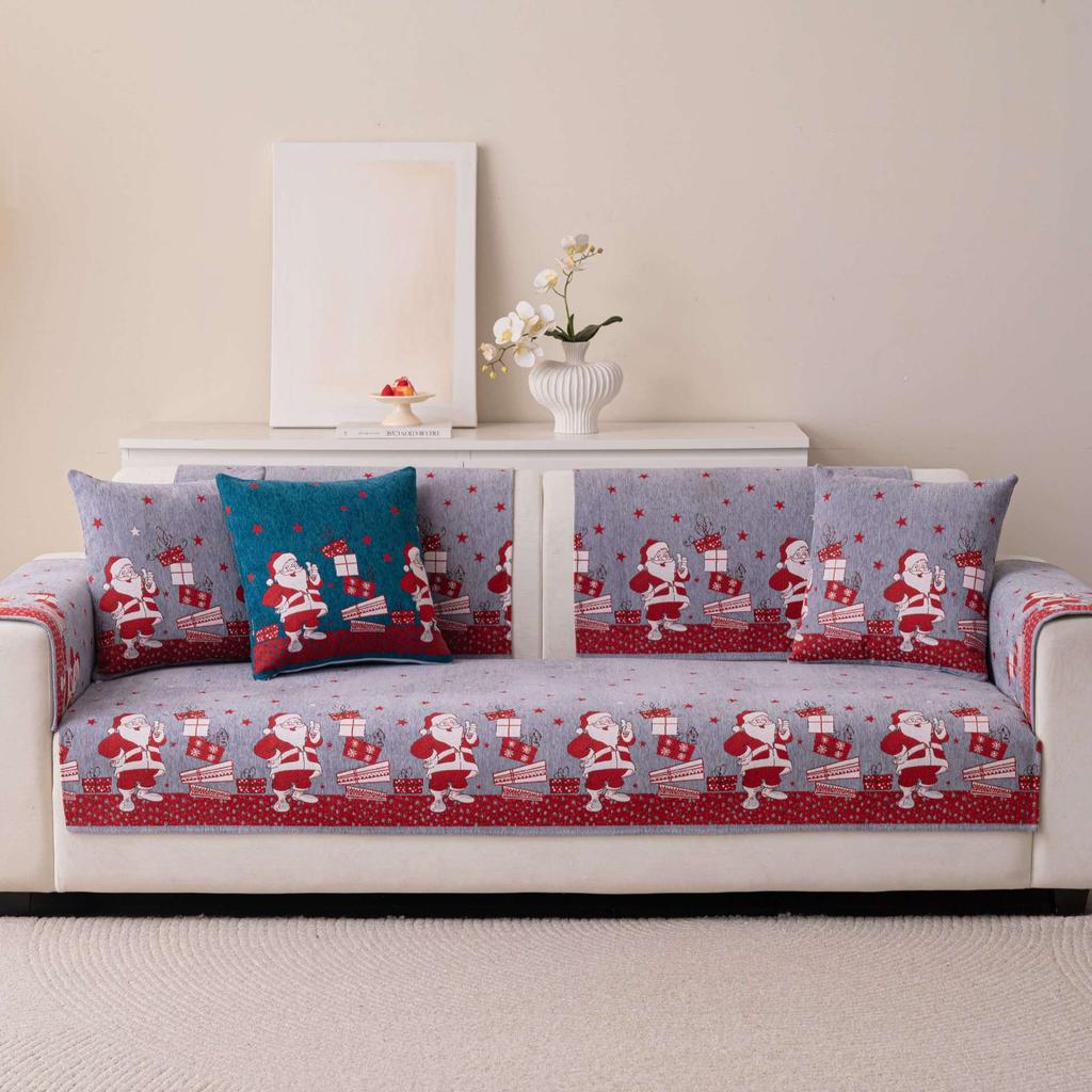 Universal Chenille Christmas Sofa Mat Cover Christmas Tree Deer Pattern Sofa Covers Anti-Slip Fully Covered Sofa Covers Fabric