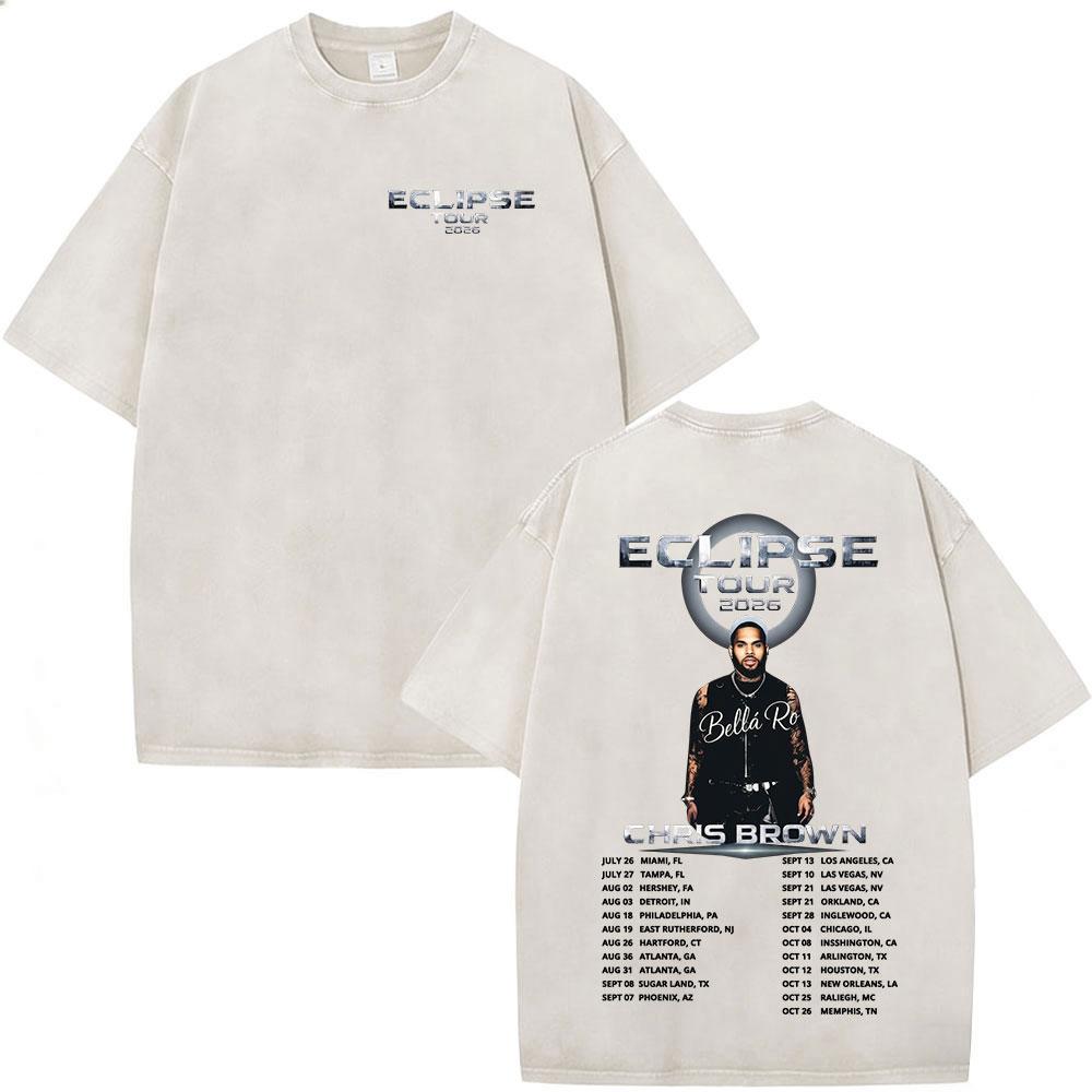 Rapper Chris Brown Eclipse Tour Merchandising Concerto Maglietta Lavata Vintage Regali per Fan Uomo Donna Moda Hip Hop Magliette Oversize
