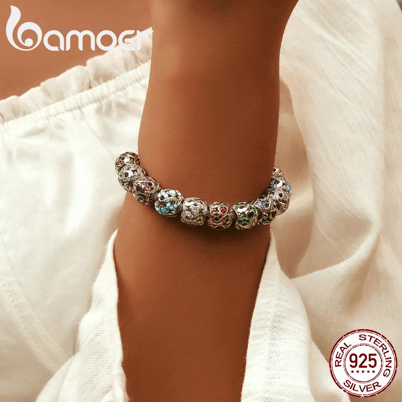 Bamoer 925 Sterling Silver Multi-color Zircon Infinite Love Birthstone Bead Charm for Original Bracelet Bangle Women Jewelry