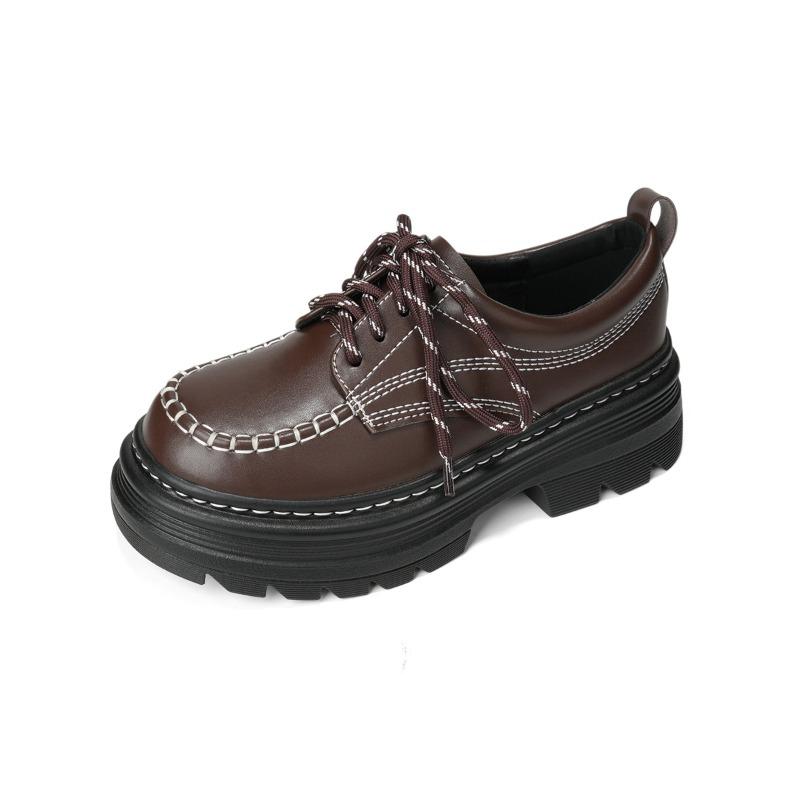 Petite Height-increasing Shoes with Lace-up, Handcrafted Thick-soled Single Shoes, and Chunk-heeled Loafers