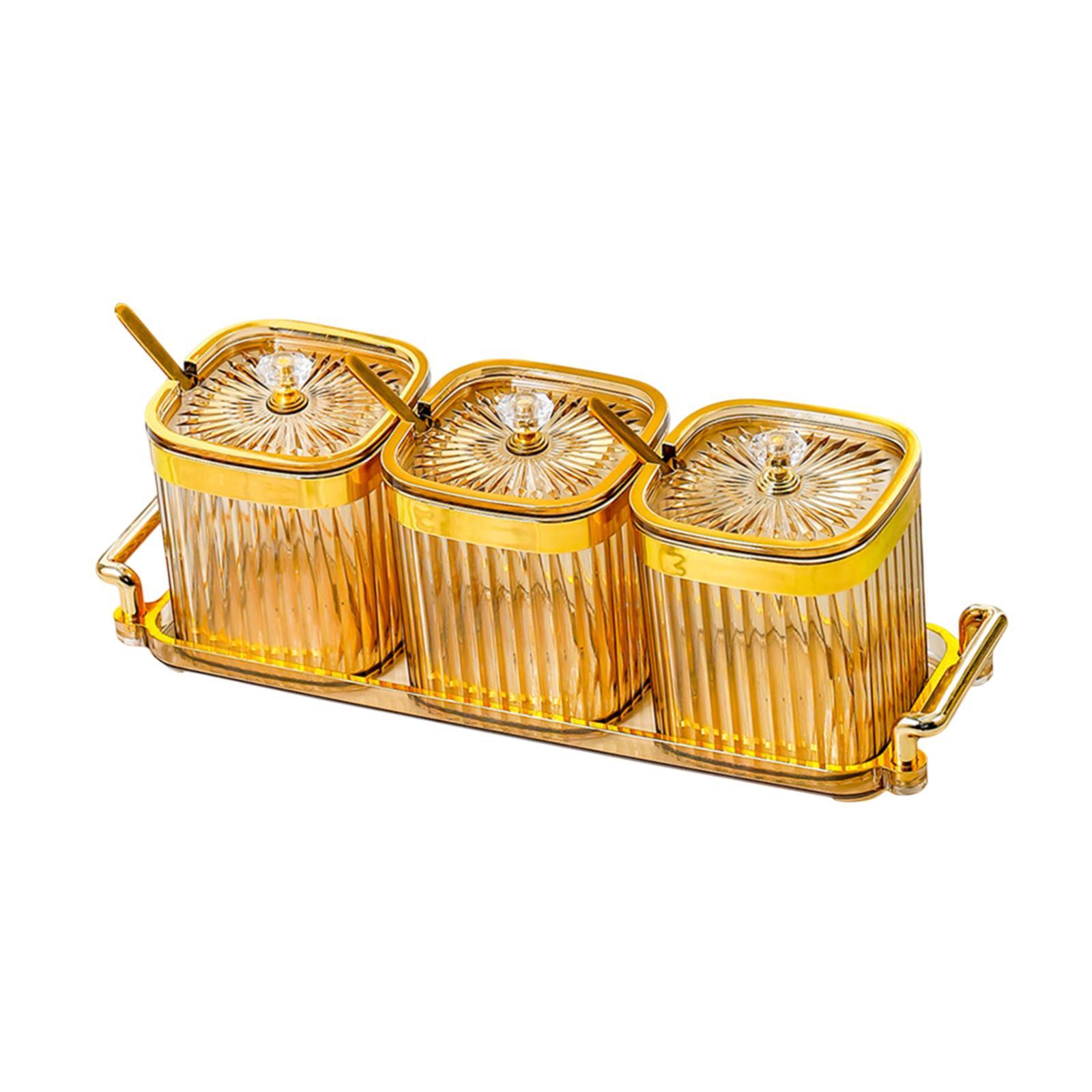 Condiment Jar Condiment Box Sturdy with Lids and Spoons,Seasoning Box Condiment Canisters for Pepper Sugar