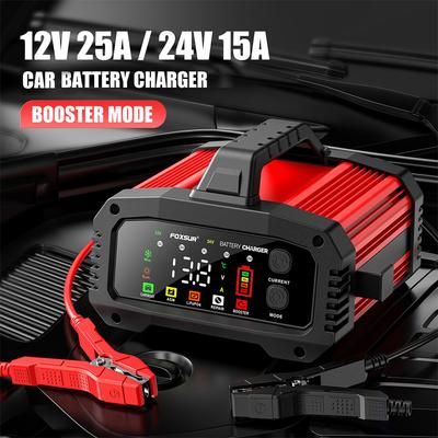 25A/15A portabil pentru 12V-24V motocicletă cu plumb acid AGM GEL LiFePo4 baterii Încărcător inteligent pentru baterii auto Booster auto Reparare puls