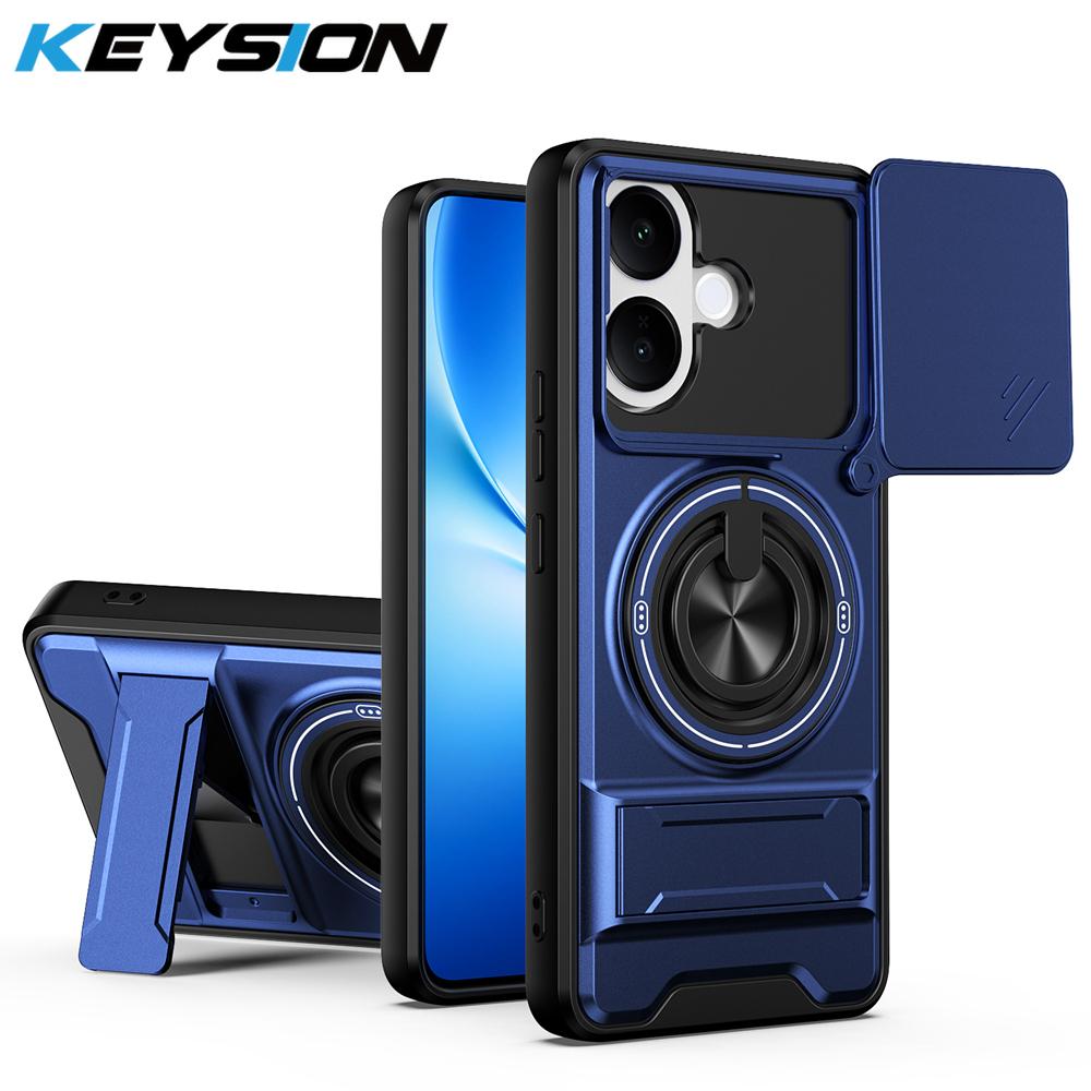 KEYSION Magnetic Phone Case for VIVO V60 Lite 5G Slide Camera Protection Upright Kickstand Ring Shockproof Cover for IQOO Z10R 5G