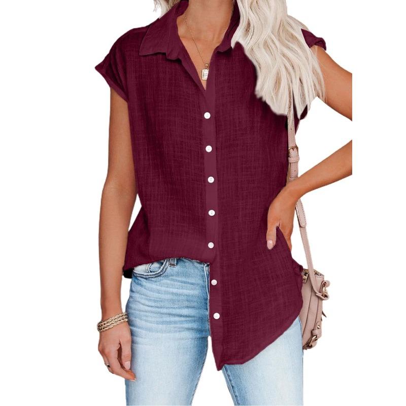 

Cotton Linen Shirt Ladies Tops Tee Casual Thin Loose Woman T Shirt Summer Short Sleeve Solid T-Shirts Women Clothing Blusas S бордовый