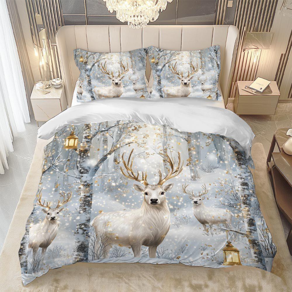 MOKALALA 2/3pcs Snowy Forest Pattern Duvet Cover Set Winter Themed Bed Cover Set Elegant Bedding Set 1 Duvet Cover