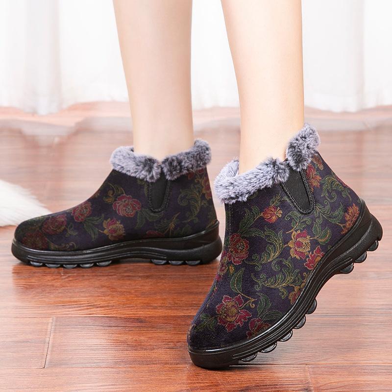 Cotton Shoes Women's 2025 Winter New Velvet Warm Women's Cotton Shoes One Pedal Middle-aged and Elderly Snow Boots Elderly Cotton Boots