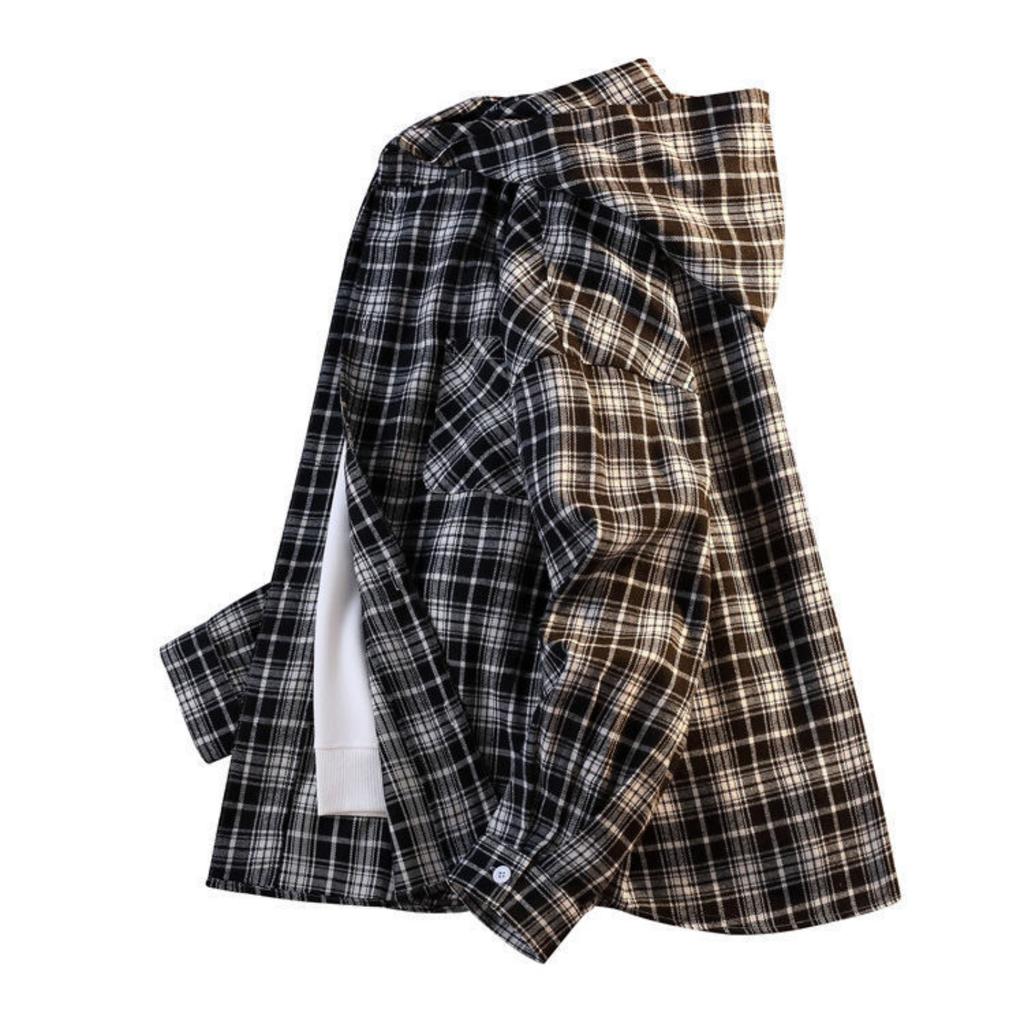 Men's And Women's Loose, Casual And Trendy Printed Checkered Hooded Shirt Men's Long-sleeved Button-down Shirt Jacket
