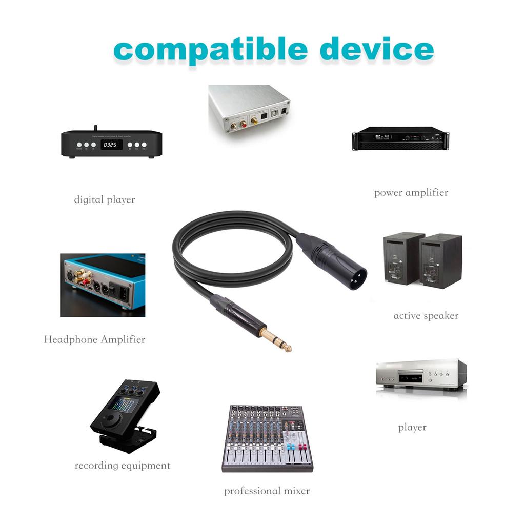 6.35mm Audio Cable TRS Stereo Male to XLR Male Balanced Interconnect Cord Patch Cable Zinc Alloy Shell for Mixer