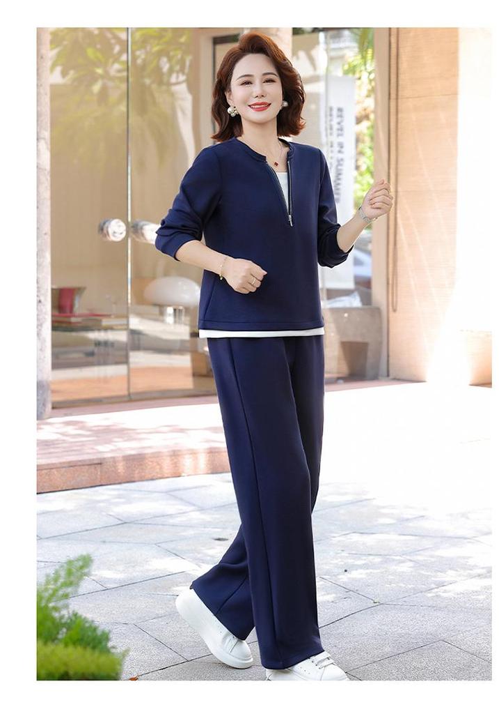 2026 Spring/Autumn Women's Casual Hoodie & Straight-Leg Pants Set for Middle-Aged and Elderly Moms