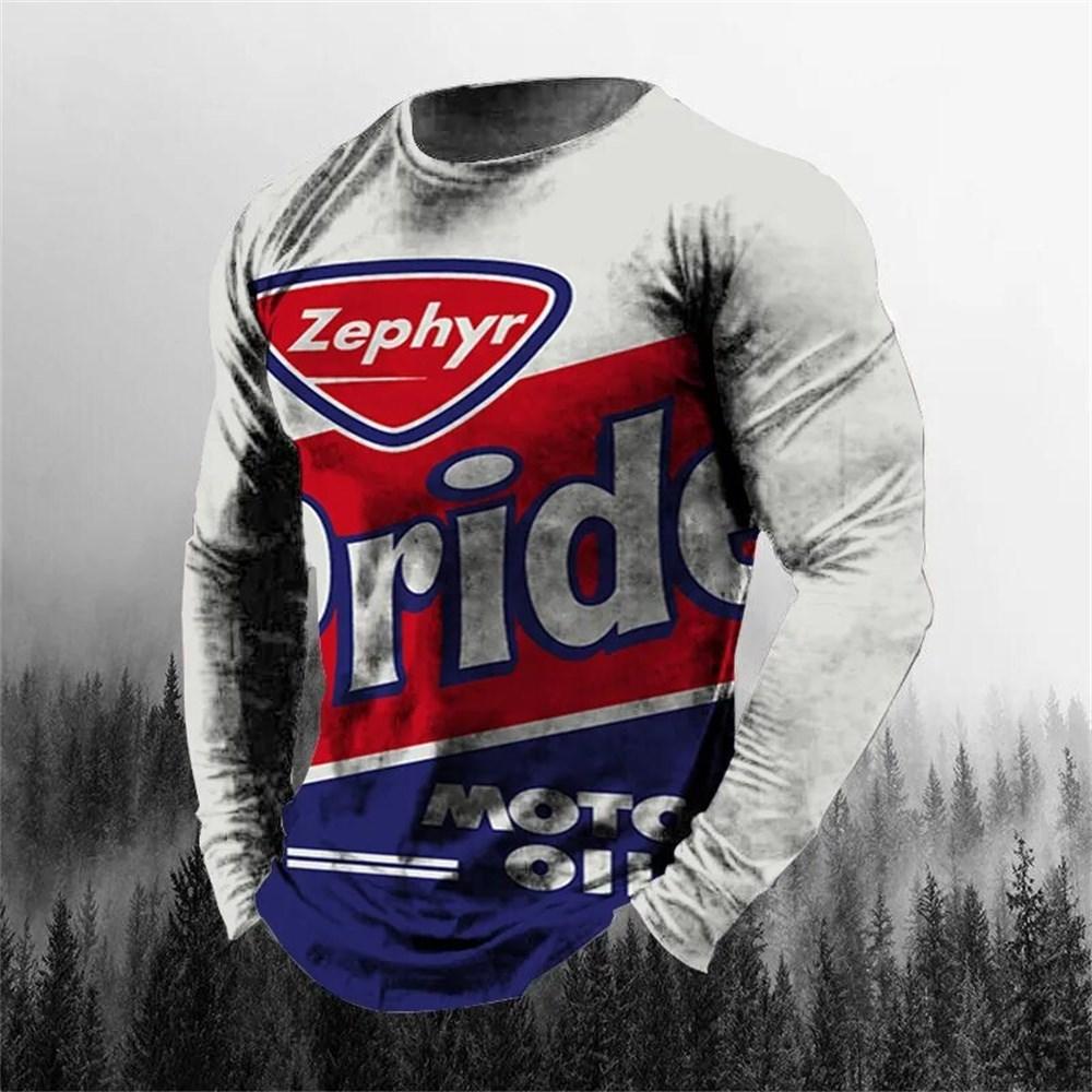 Vintage Men's T-shirt Long Sleeve Biker Tops Tees 3D STP Oil Print Motorcycle T Shirt Oversized Loose Texaco Man Clothing