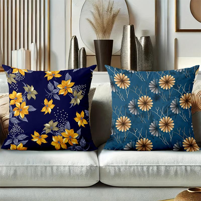 Floral Printed Blue Pillows Decorative for Home Polyester Pillowcase, Sofa Decorative Cushion Cov Headboard Pillow