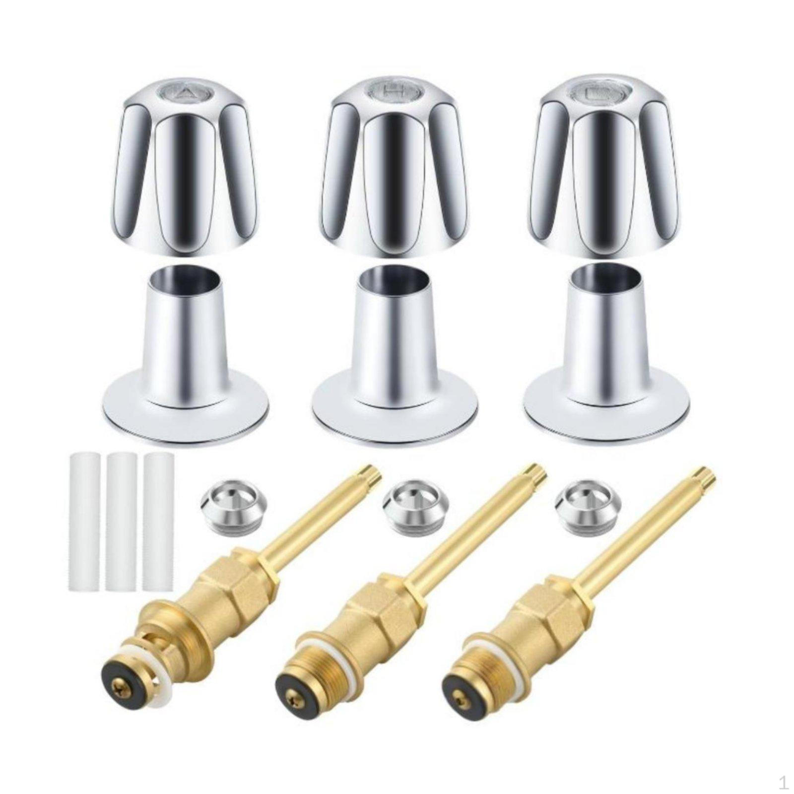 Three Handle Faucet Rebuild Kit Easy to Install 3Handle Tub Shower Trim Brass 39619 Silver