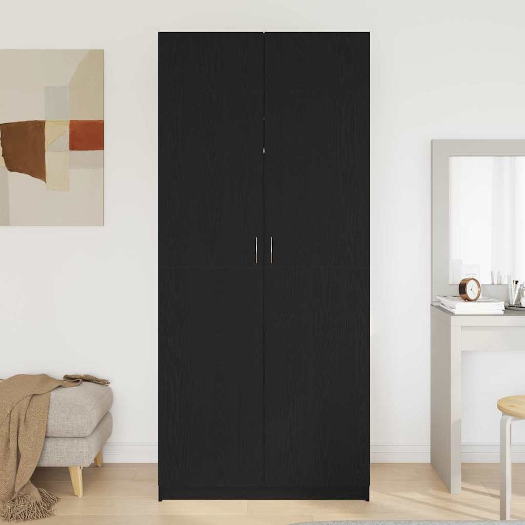 Wardrobe with Doors Black Oak Effect 90 X 52 X 200 Cm