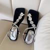 Sheepskin version~ Square head sequined flower toe sandals women's exquisite skirt with wedge sandals