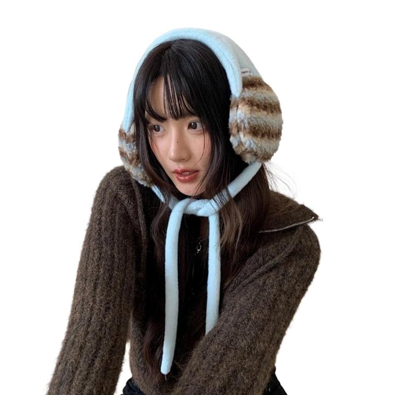 Fashionable Short-fleeced Tie EarMuffs for Women and Kids Ear Warmer Headband for Winter Christmas New Year Gifts небесно-голубой