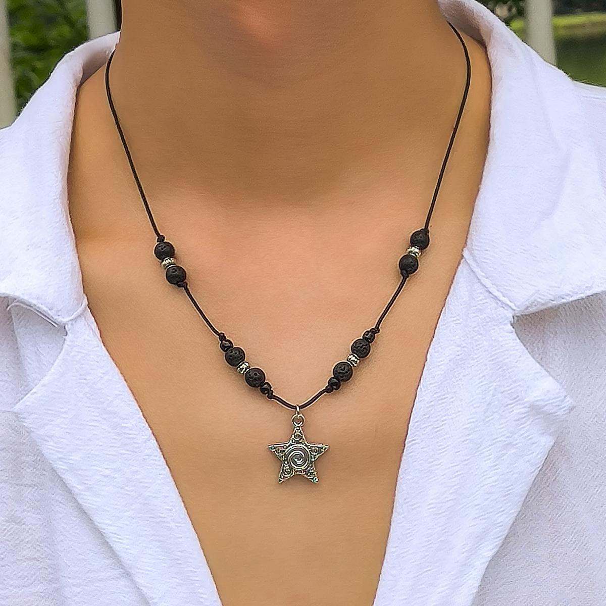 

Ingemark Simple Trendy Five-Pointed Star Pendant Choker Necklace for Men Creative Beaded Adjustable Rope Chain Jewelry 2026 New чорний
