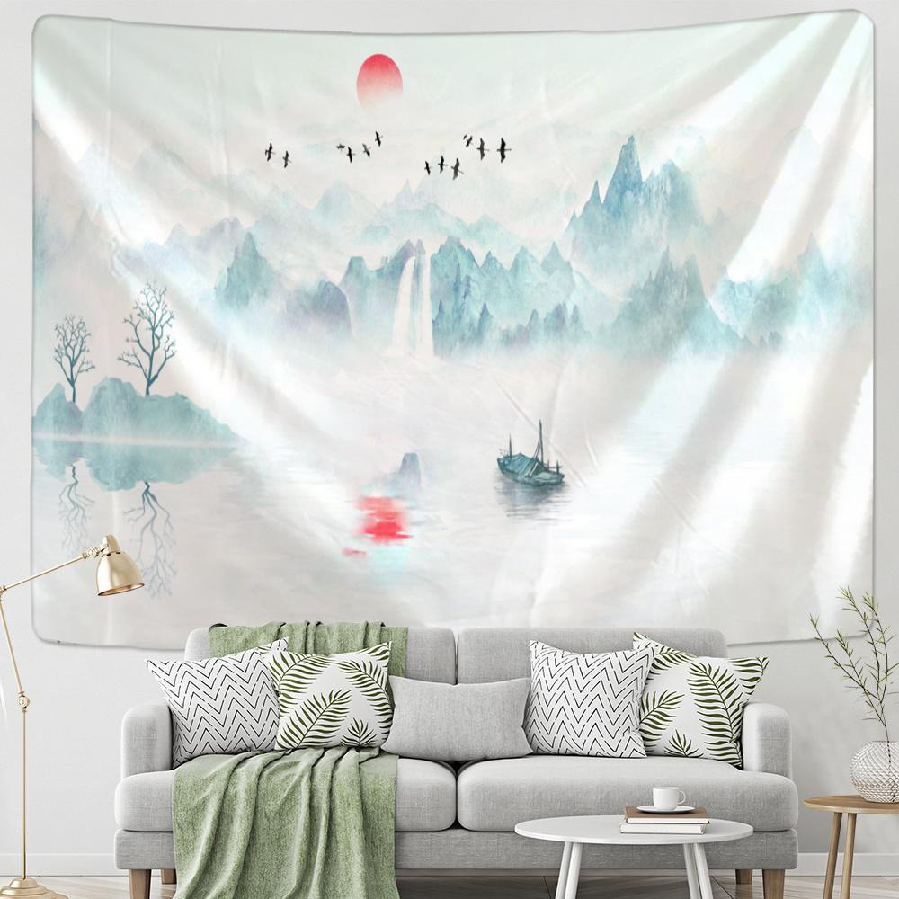 Landscape Painting Art Wall Hanging Beautiful Bohemian Tapestry Sheet Beach Towel Bedroom Room Aesthetic Decoration Home Decor
