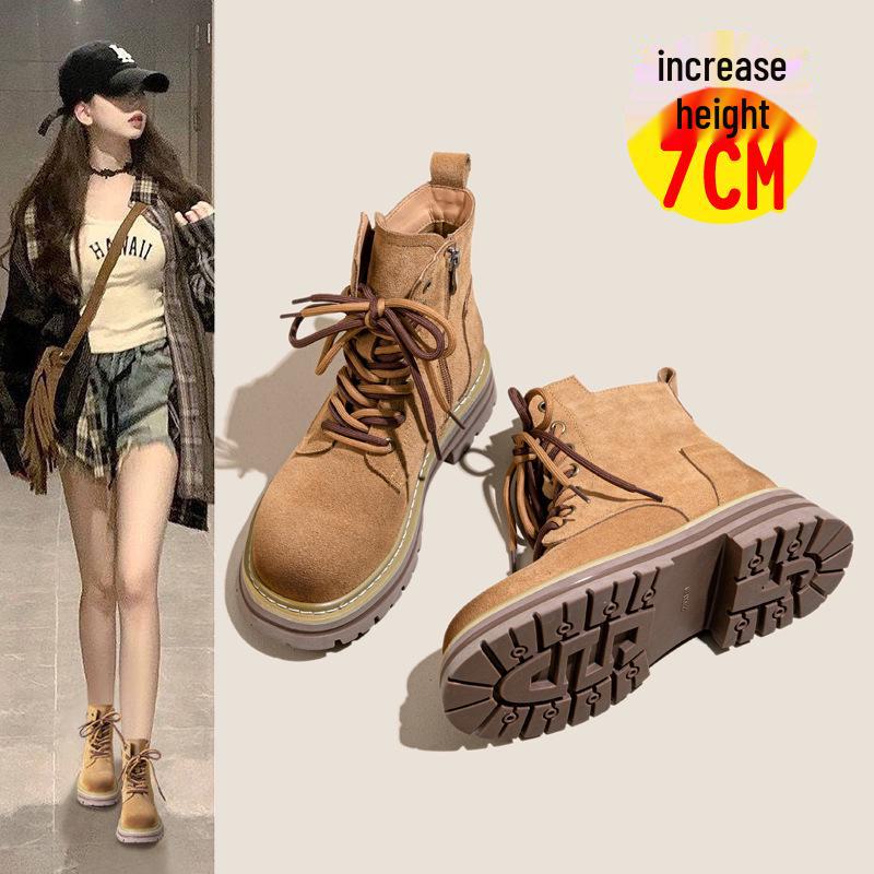 

Женские ретро-ботинки Martin из натуральной кожи — короткие ботинки с толстой подошвой, увеличивающие рост, для альпинизма и работы весной, осенью и зимой. коричневый