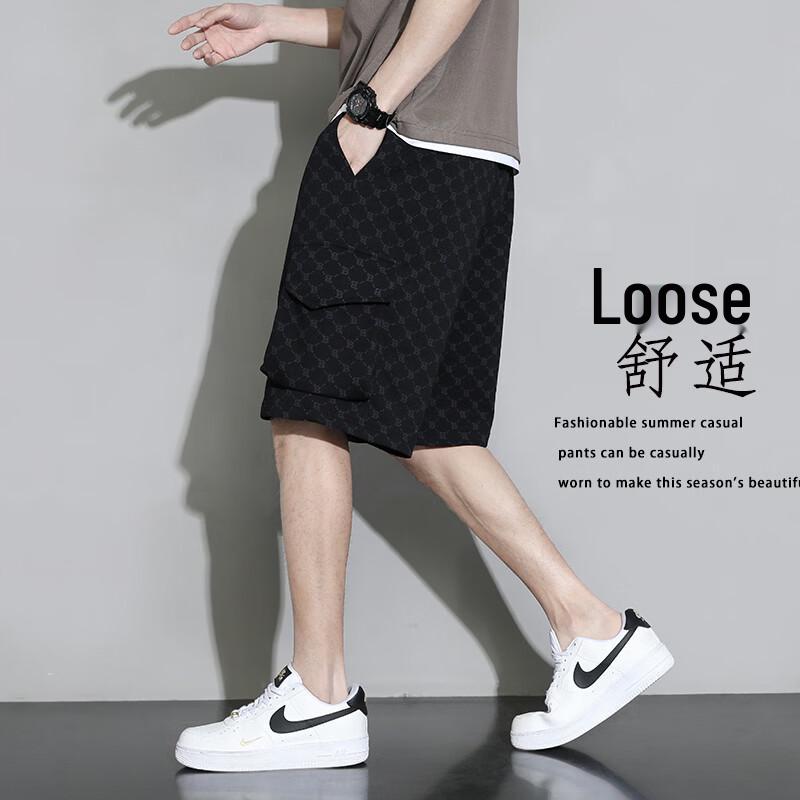 Men s American Style Floral Print Drawstring Cargo Shorts M