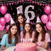 Sweet 16 Birthday Banner Hot Pink, Happy 16th Birthday Decorations for Girls, Sweet Sixteen Party Decorations, 16 Year Old Birthday Photo Props Yard