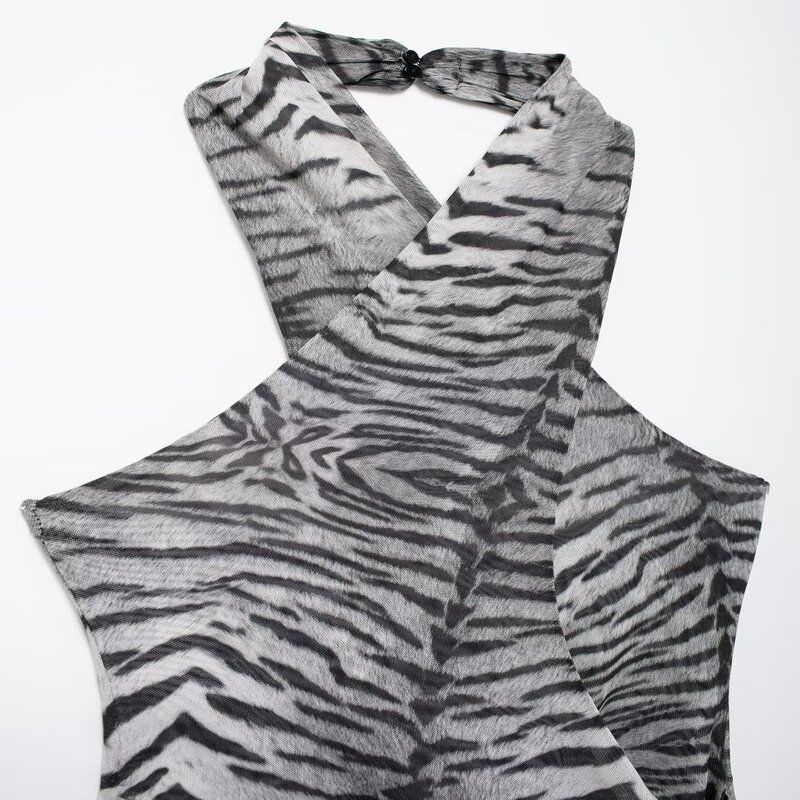 Fashion Style 2024 Autumn New Women's Clothing Animal Pattern Cross Hanging Collar Backless Dress 8754497