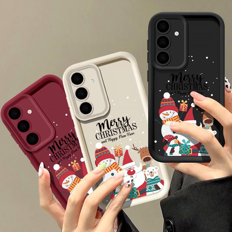 Santa Claus Snowman Print Phone Case For Samsung S24 Ultra S23 S22 S21 Plus S20 FE A55 A35 A54 A53 A52 A34 A14 Christmas Shockproof Soft Phone Cover