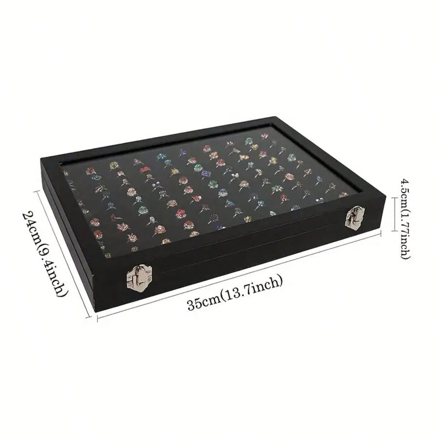Ring Organizer Box With Clear Lid - Faux Leather Jewelry Storage Display Case For Rings, Beads & Jewelry Making - Compact Tabletop Organizer For Women