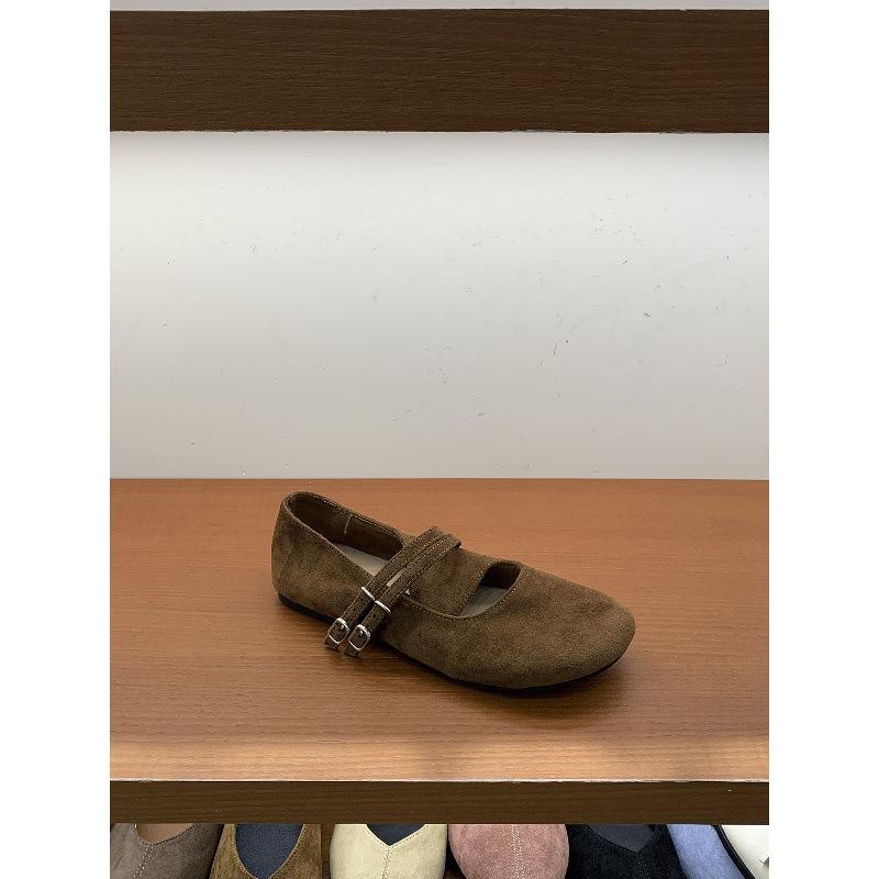 Round head soft sole double buckle with suede single shoes season ballet with skirt Mary Jane shoes
