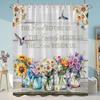 Sunflowers Lavender Shower Curtains Green Plants Popular Flowers Small White Daisy Butterflies Hanging Curtains Bathroom Decor