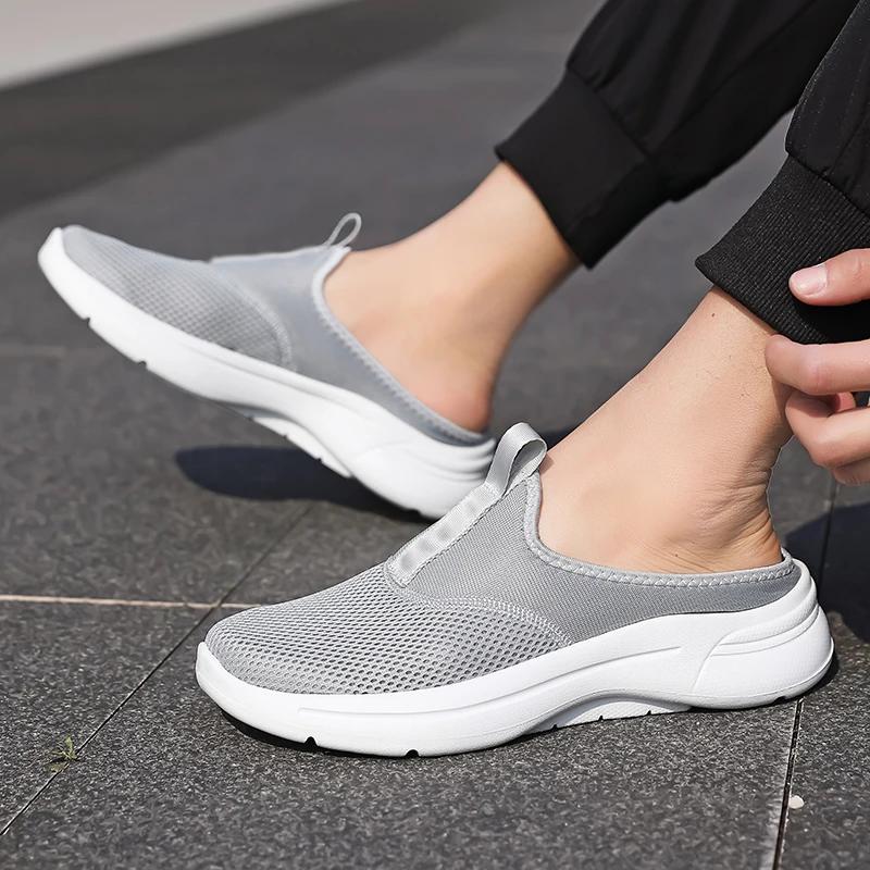 Men Breathable Vulcanized Shoes Fashionable Breathable Mesh Slip in Casual Half Platform Shoes Suitable for Walking, Flat Shoes