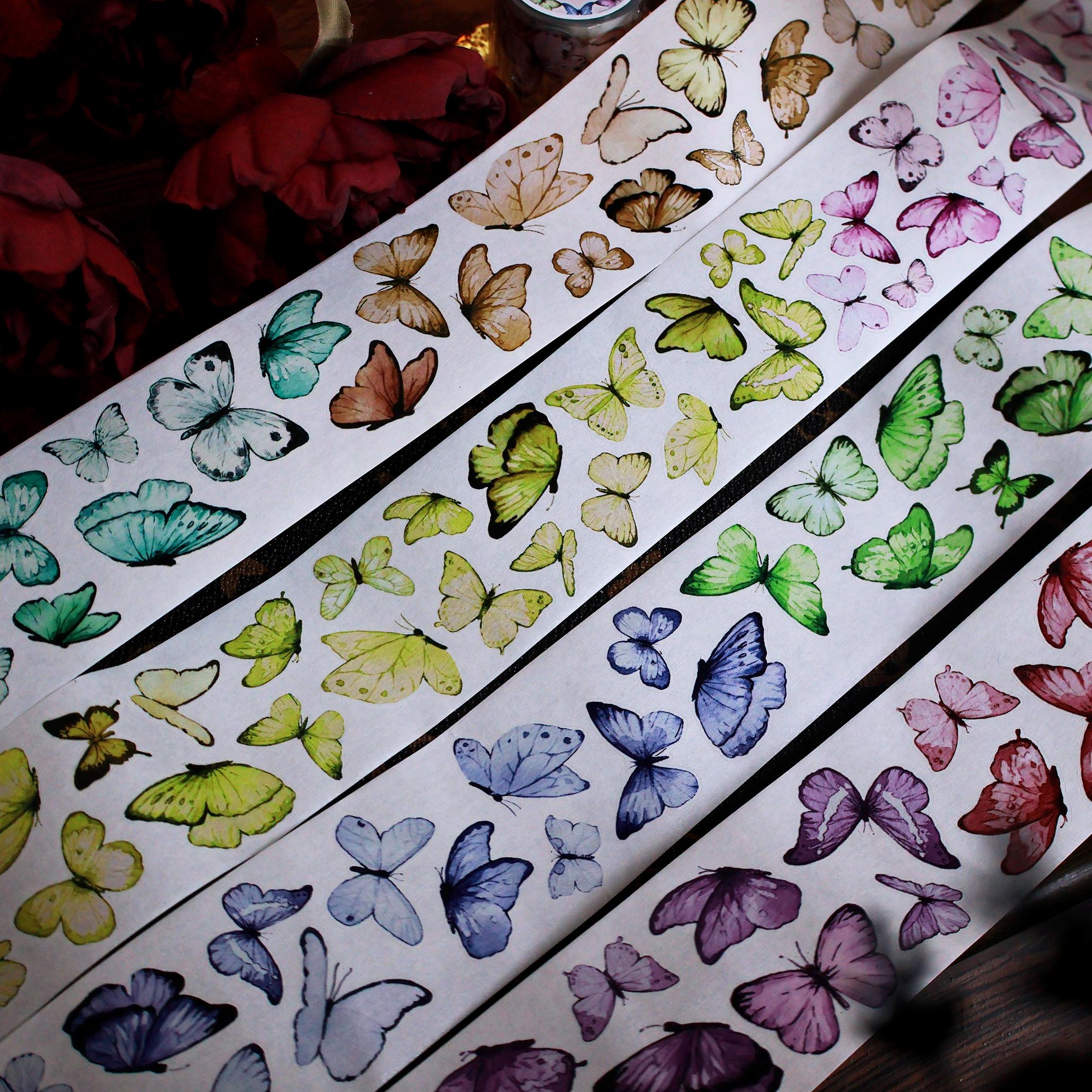 Flower [watercolor Butterfly Versatile Retro Watercolor Butterfly Shell Light Die Cut Handbook Butterfly Washi Pet Tape New 5cmx2.5m- half roll
