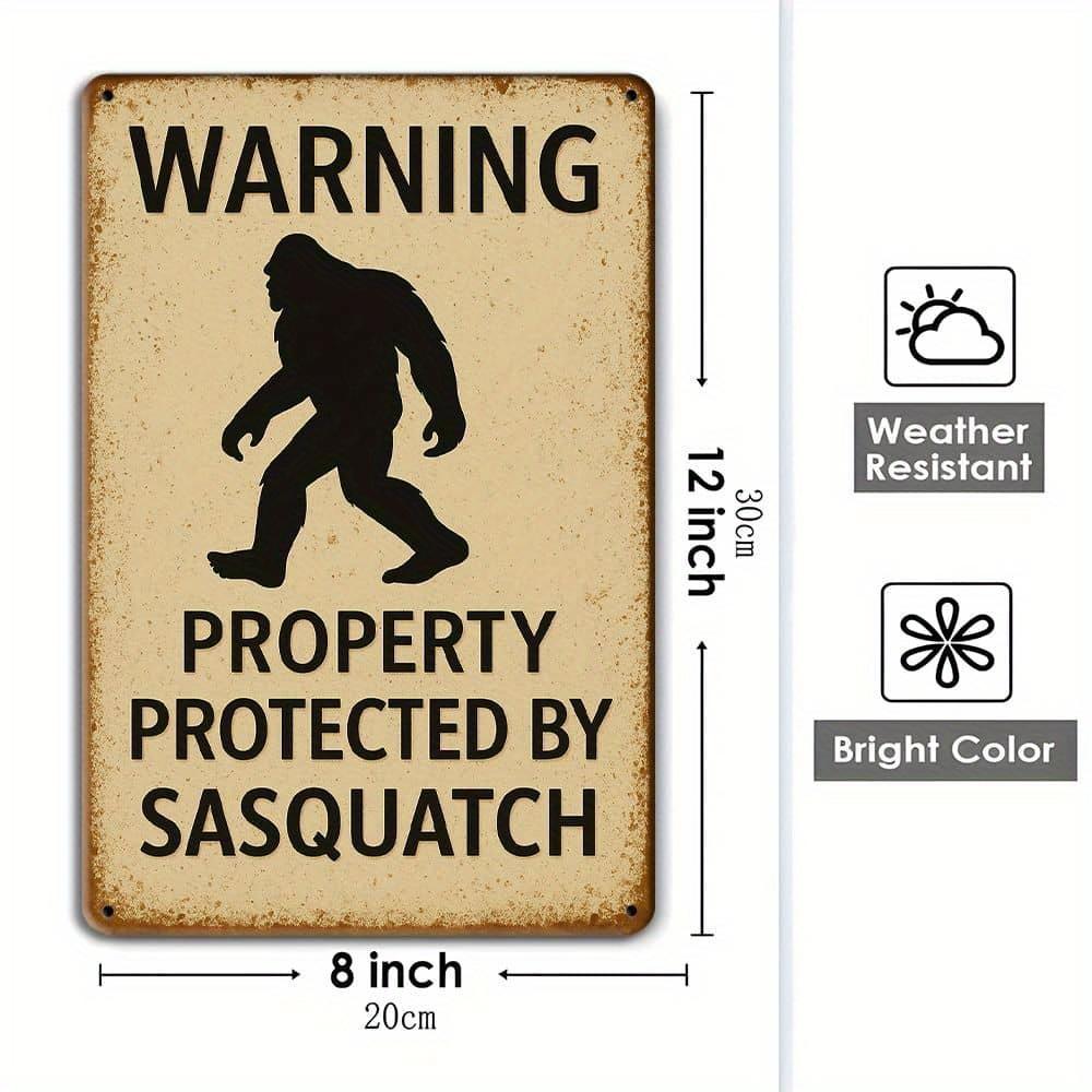 1pc Sasquatch Protection Warning 8x12 Inch Aluminum Sign - Mythical Theme Wall Decor for Home, Yard, and Outdoor Spaces