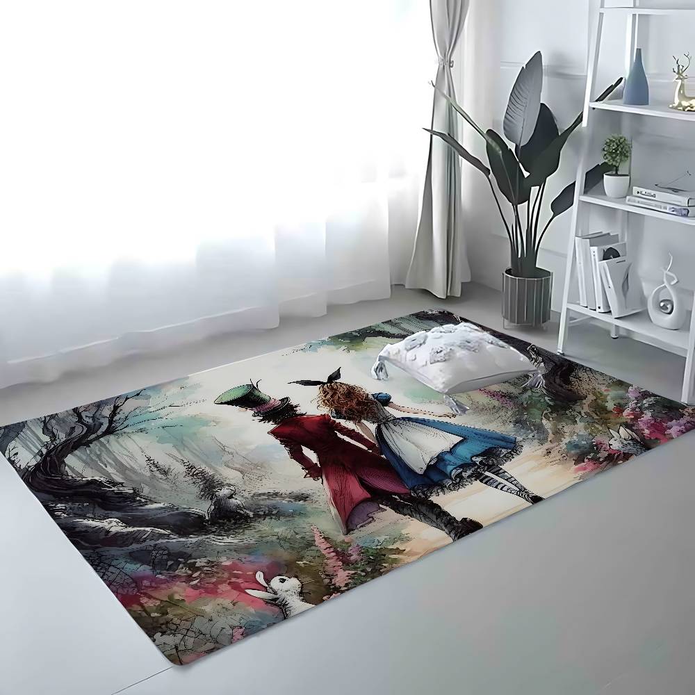 A-Alice In Wonderland Floor Mat Bathroom Absorbent Mat Simple Door Dirt-resistant Mat Home Kitchen Mat Foot Mat Entry Mat