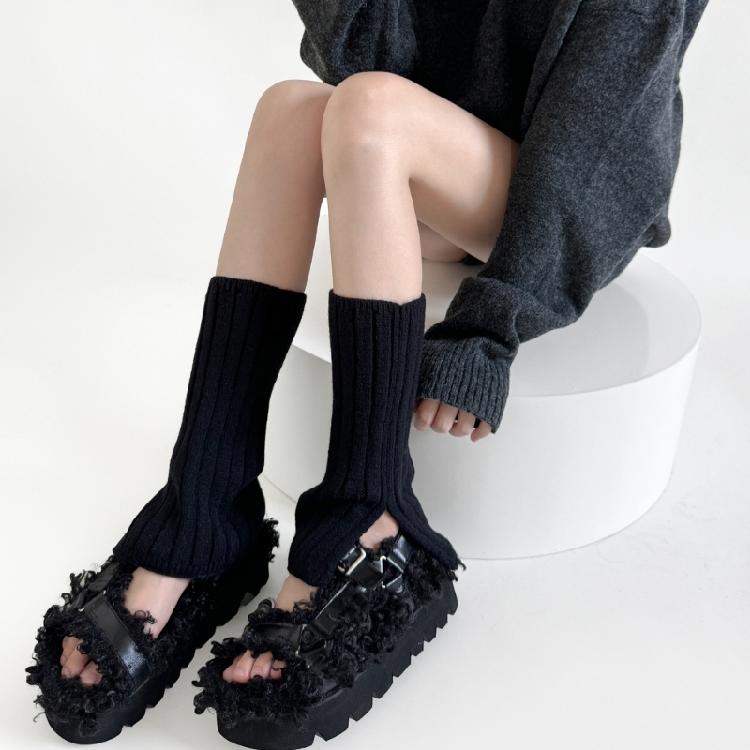Women's Slouchy Leg Warmers with Side Split Solid Color Ribbed Knitted Boot Covers Leggings Gaiters Footles Socks Gift