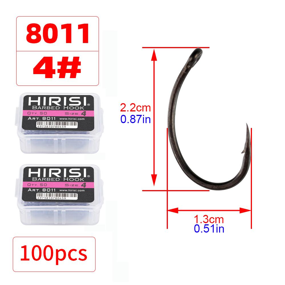 Hirisi 50/100pcs PTFE Coating Carp Fishing Hooks Steel Barbed Hooks In Box 8011 Fishing Accessories