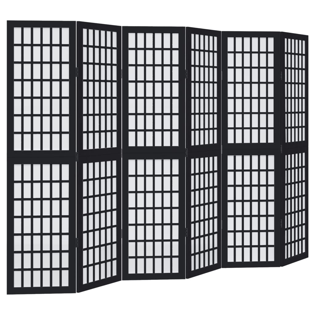 6 Piece Black Folding Screen Solid Paulownia Wood