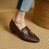 Fashion 2025 Spring Cowhide Women Shoes Round Toe Chunky Heel Women Pumps Shoes for Women Genuine Leather Loafers Tassels Ladies Shoes