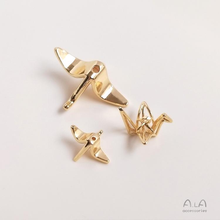 14K Gold-Filled Color-Preserving 3D Origami Crane Pendant Earrings Charm