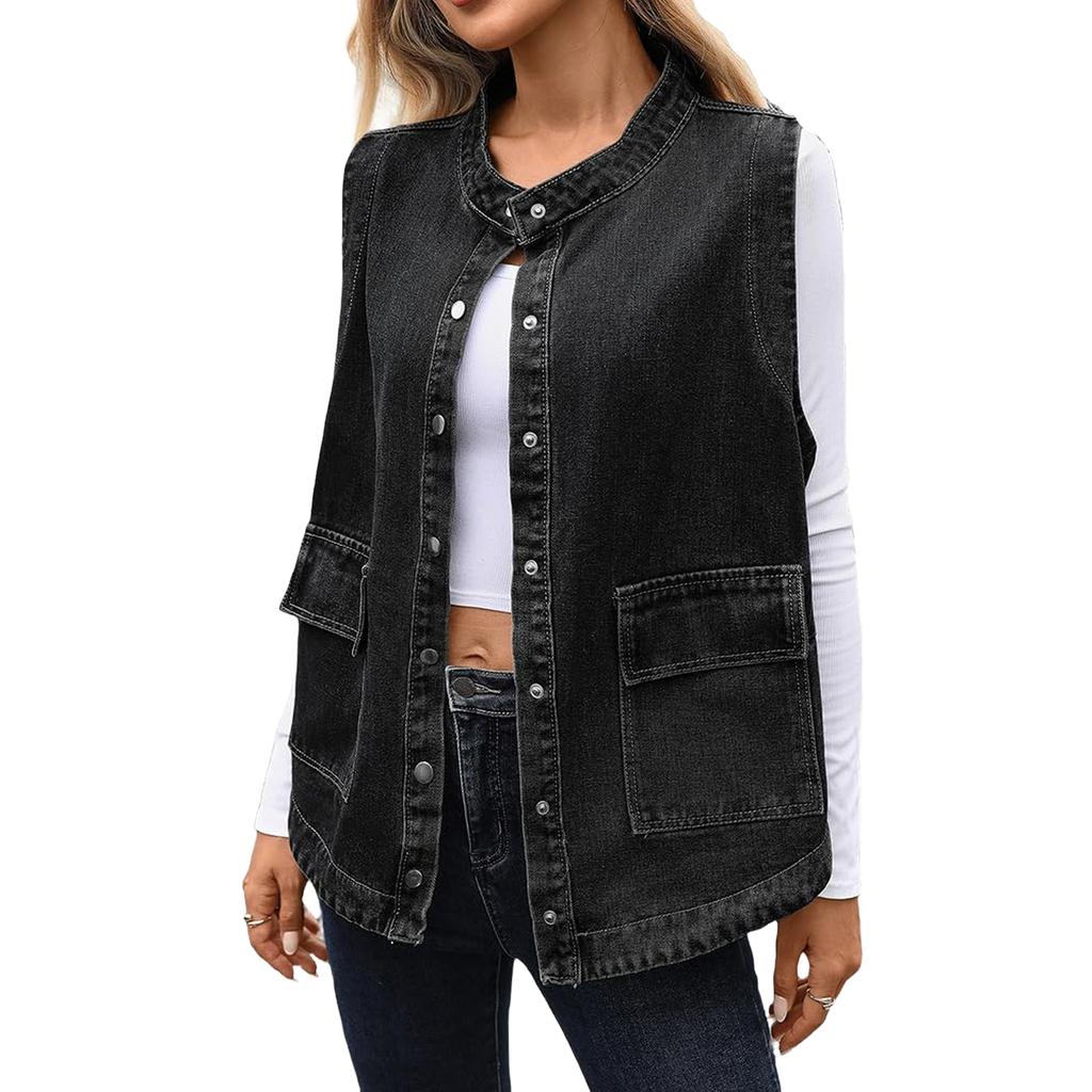 Damen Casual Locker geschnittene Jeansweste Ärmellose Jean Jacke für den Alltag