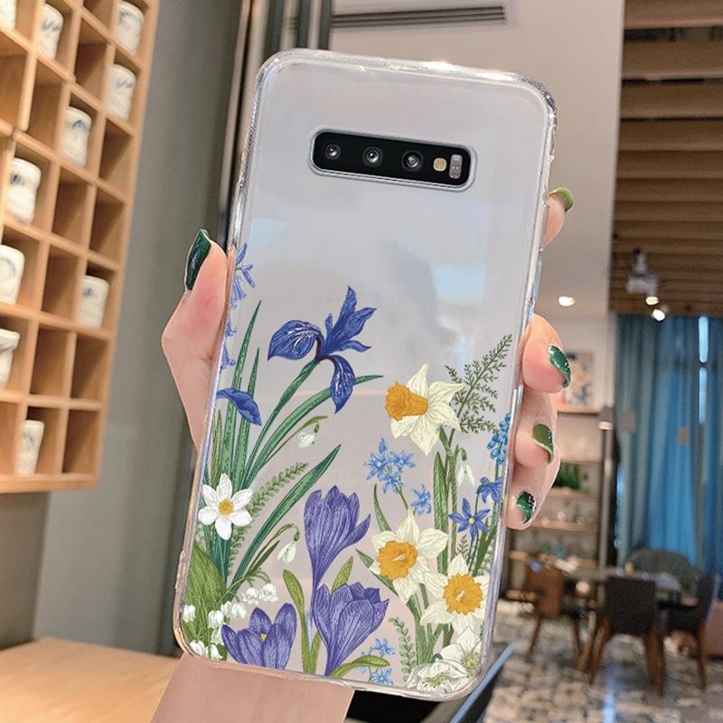 For Samsung Galaxy S9 Plus S9 S10 4G S10e S10 A10 A11 M11 A20 A30 M10A A20e A40 A21S Flowers Plants Clear Daisy Silicone Cover