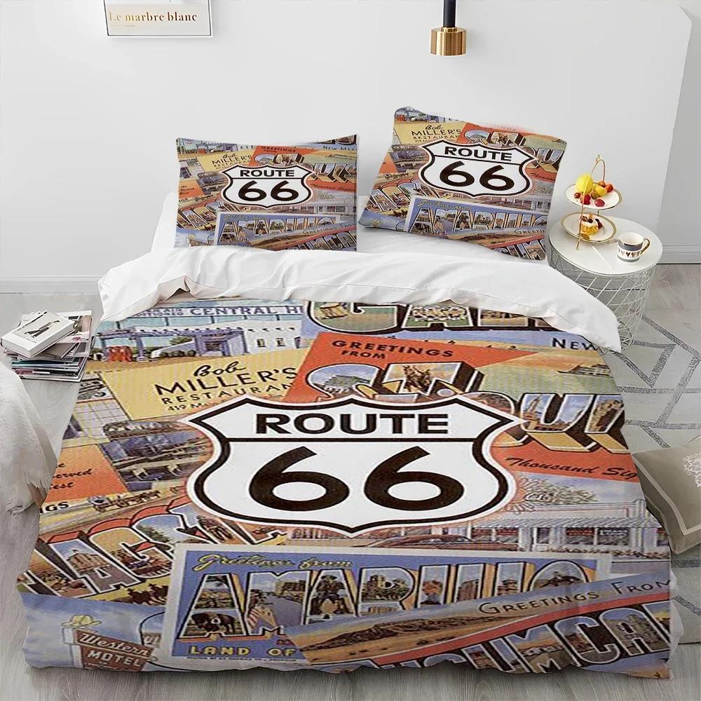 Historic Route 66,Mother Road Comfortable Duvet Quilt Cover Pillowcase Bedding Set Children Bedroom Decoration Home Textile