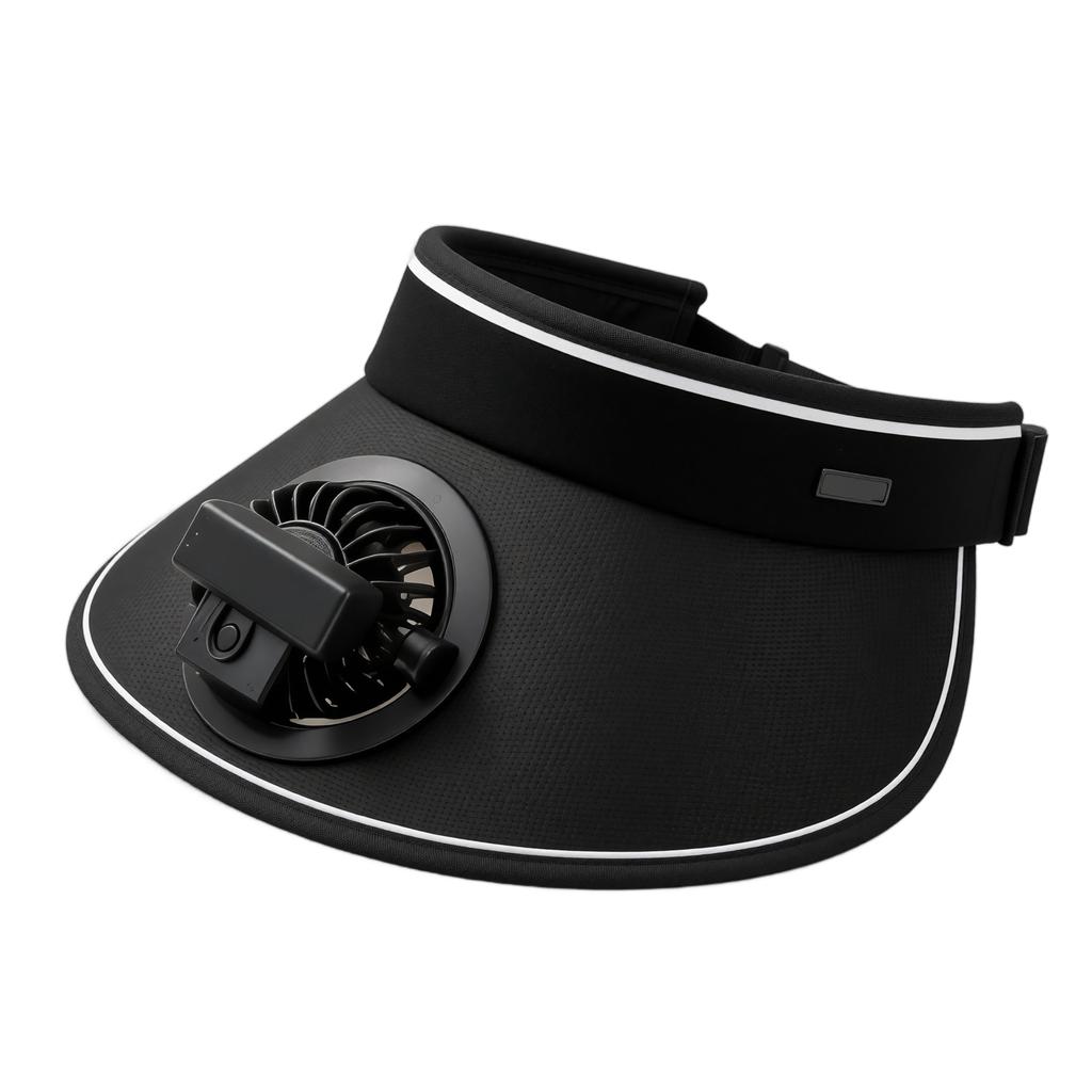 USB-wiederaufladbare Stoff-Sonnenblendenmütze mit eingebautem Ventilator, einstellbarer Luftstrom, drei Geschwindigkeitsstufen, leichte, atmungsaktive Kühlkappe für den Außenbereich
